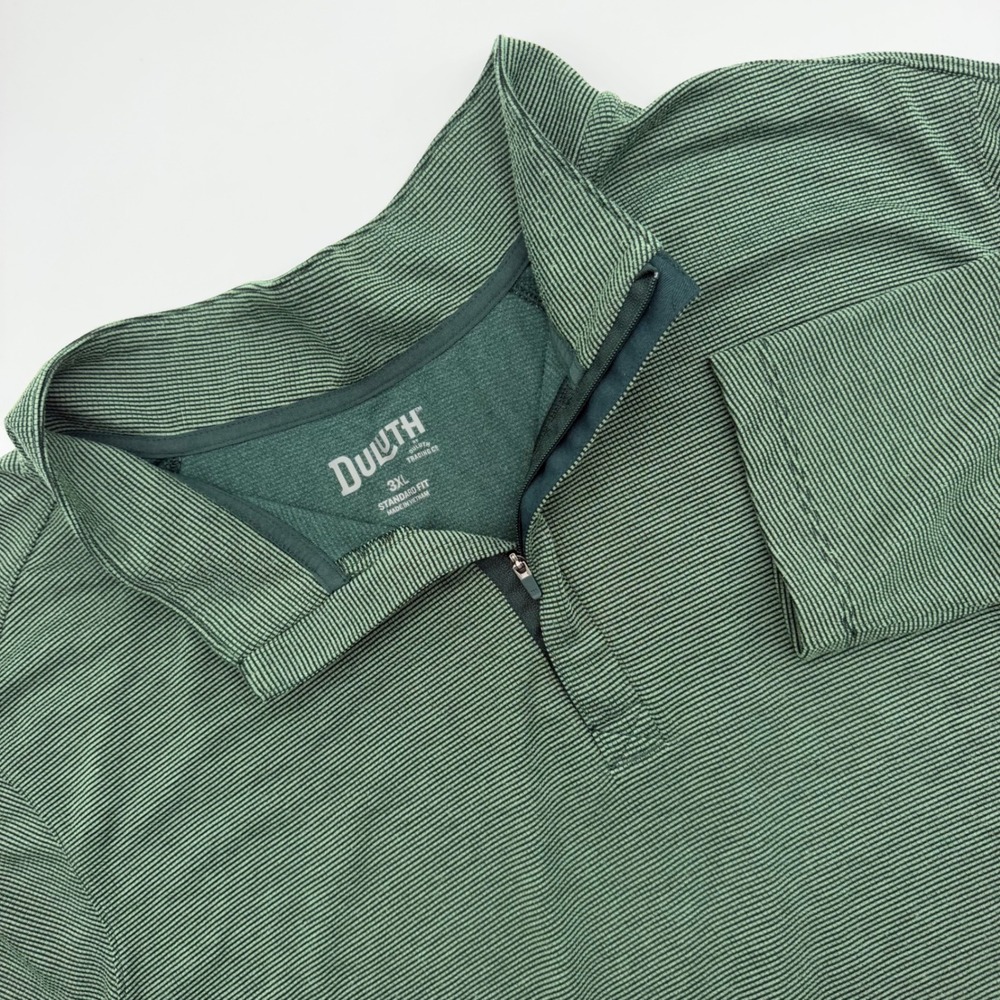 Duluth Trading Co Mens 3XL Green Striped Quarter Zip Pullover 40298 Standard Fit